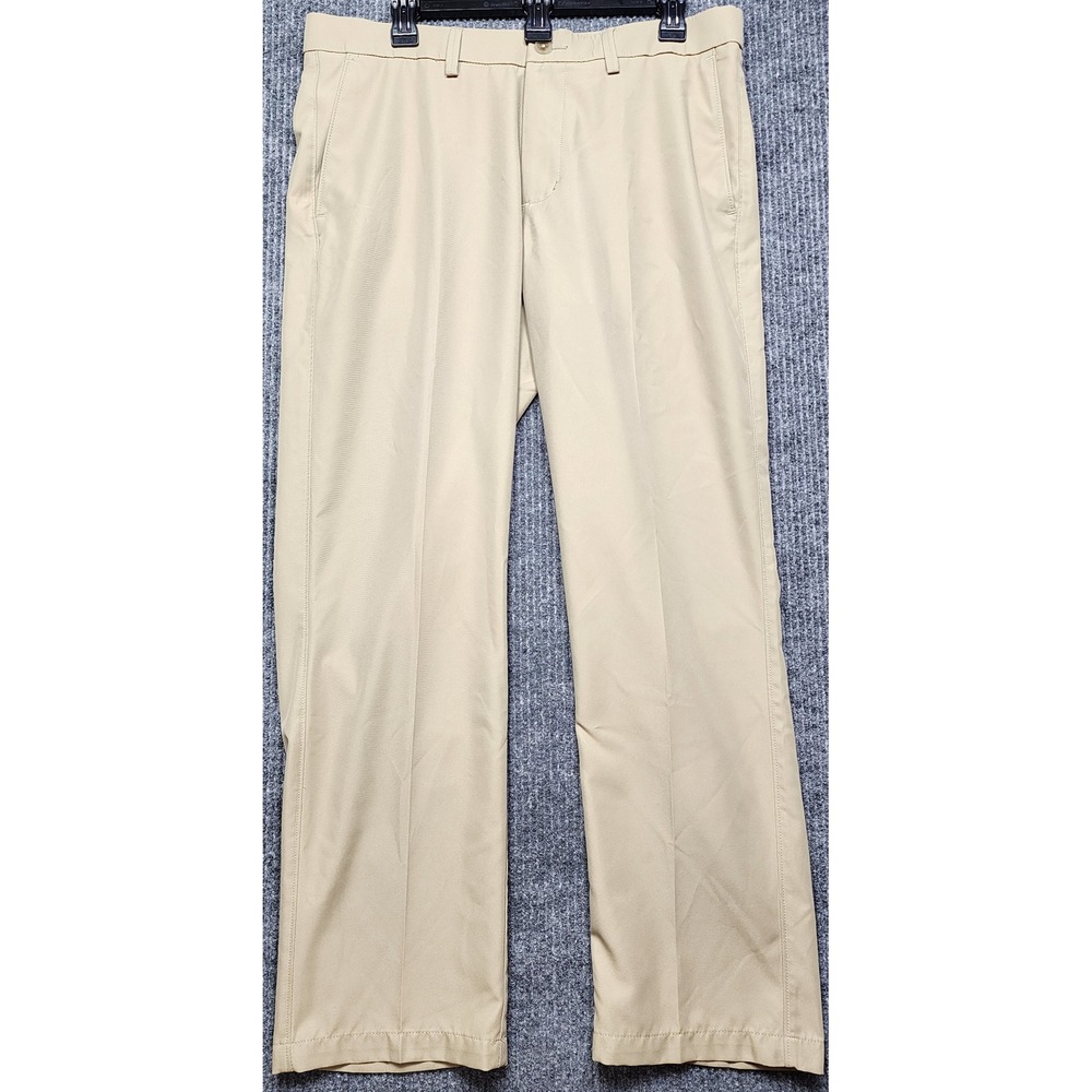 Haggar Clothing Co Mens Straight Fit Khaki Pants Tan 34x29 Flat Front Trousers
